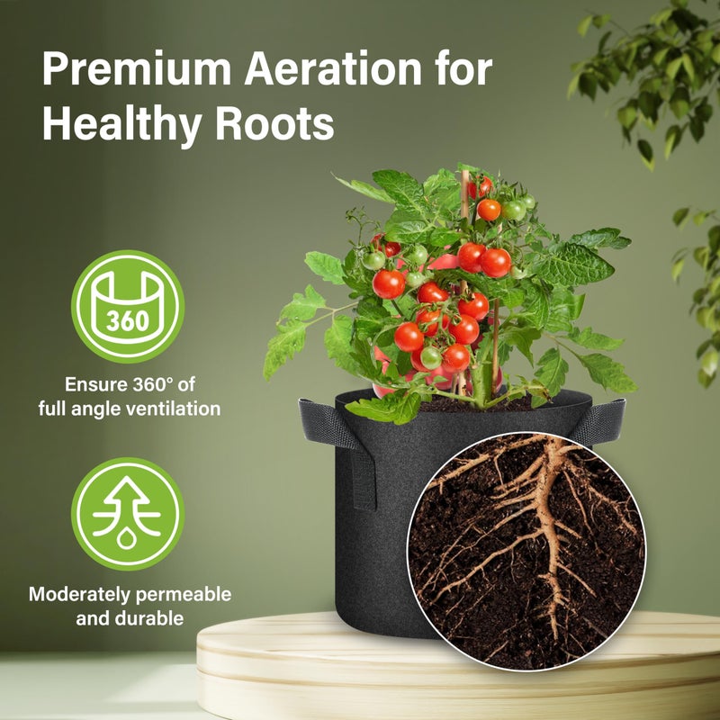 HealSmart Plant Grow Bags 1 Gallon, Tomoato Planter Pots 5-Pack with Handles, Aeration Nonwoven Fabric, Heavy Duty Gardening Planter for Vegetable, Herbs and Flowers, Black 2024 Version - Image 3